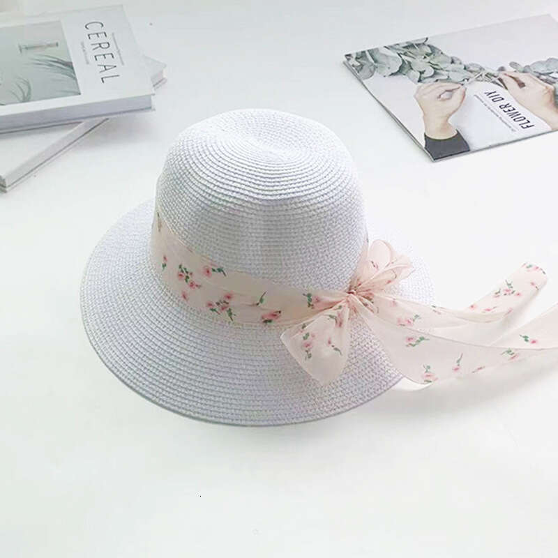 Seaside vacation beach bow straw hat tide summer large eave sunshade small wer ribbon