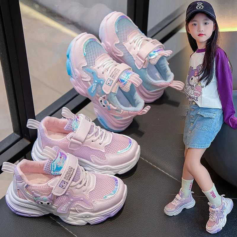 Childrens Kuromi casual sports shoes girls cute bow leather breathable board shoes students running shoes sports shoes W250318
