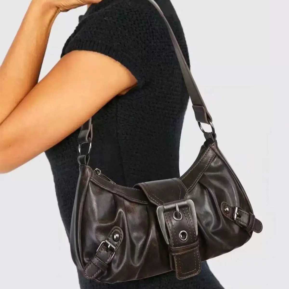 2025 Spring Hot Selling Maillard Style Small Bag Spicy Girl Y2K Wasteland Style Vintage Leather Shoder Armpit Bag Y250318