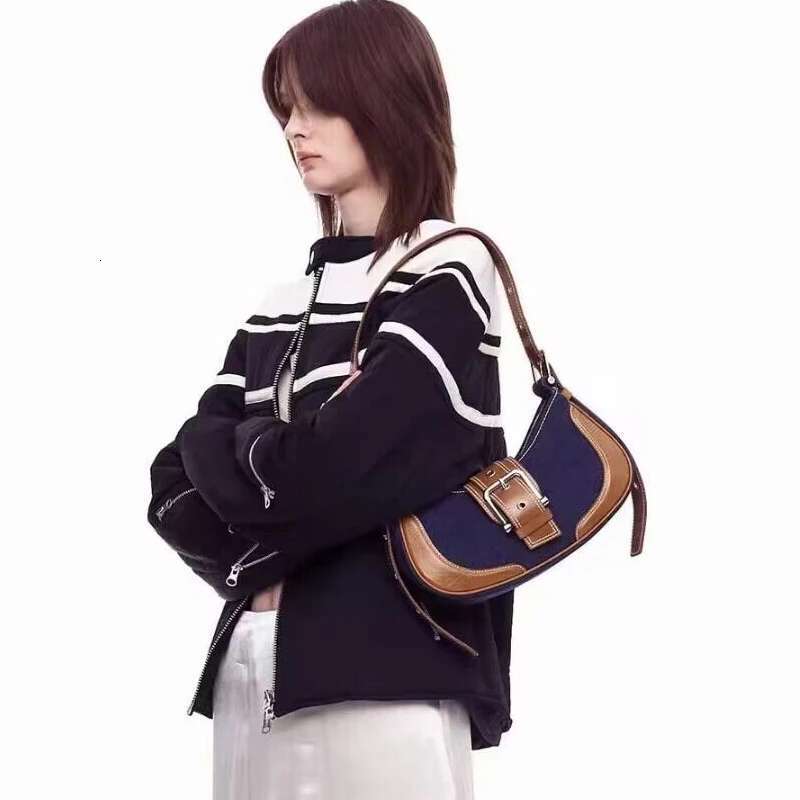 Vintage Splicing Saddle Underarm Bags For Women Designer Handbag Purse 2023 New In Contrasting Colors Shoulder Crossbody