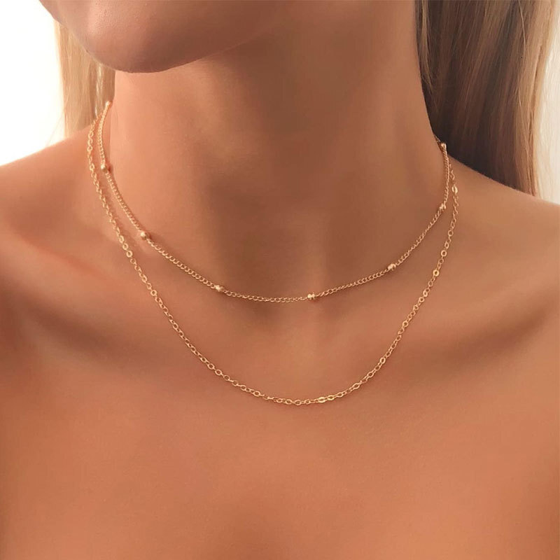 Double Bead Chain Necklace Women's Fashion Simple Multi-layer Choker Collarbone Chain Jewelry