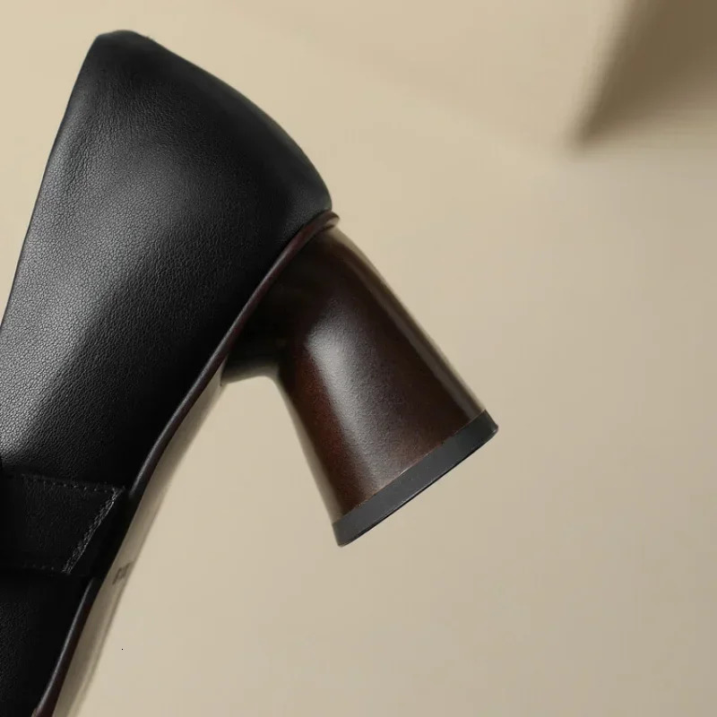 Mary Jane Pumps Women 2025 Spring Genuine Cow Leather Medium Block Heel Handmade Quality Comfortable Breathable Shoes 250318