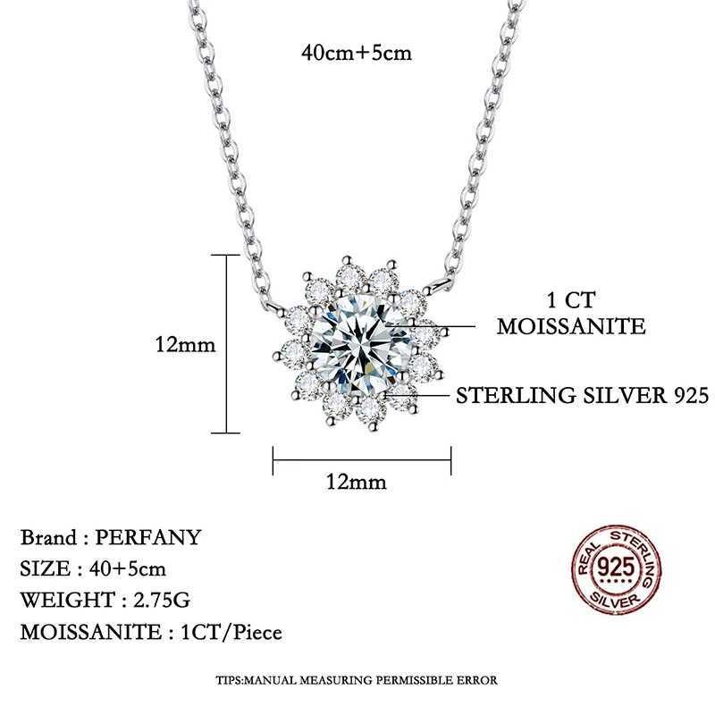PERFANY 1-3CT Womens Moissanite Necklace S925 Pure Silver Sparkling Sunflower Pendant Party Fashion High end Jewelry W250318