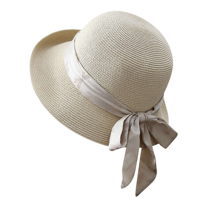 Women's Summer Outdoor Seaside Big Eaves Sunscreen Straw Butterfly Knot Beach Bent Edge Woven Sun Hat