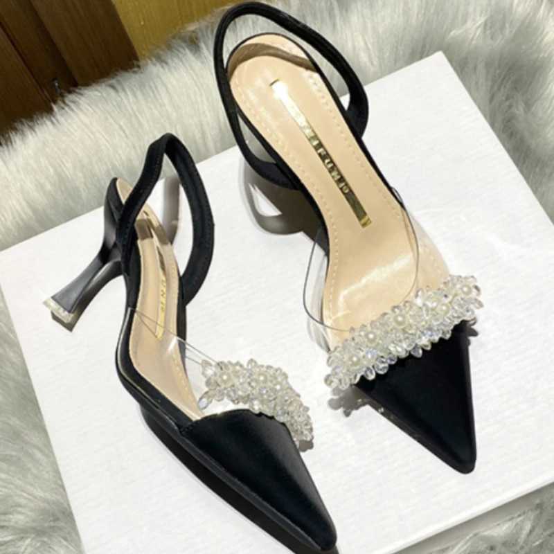 Wen Slingback High H Summer Luxury Sandals Wen Designers Elegant Pointed Toe High Heel Sandals Transparent Party Shoes Y250317