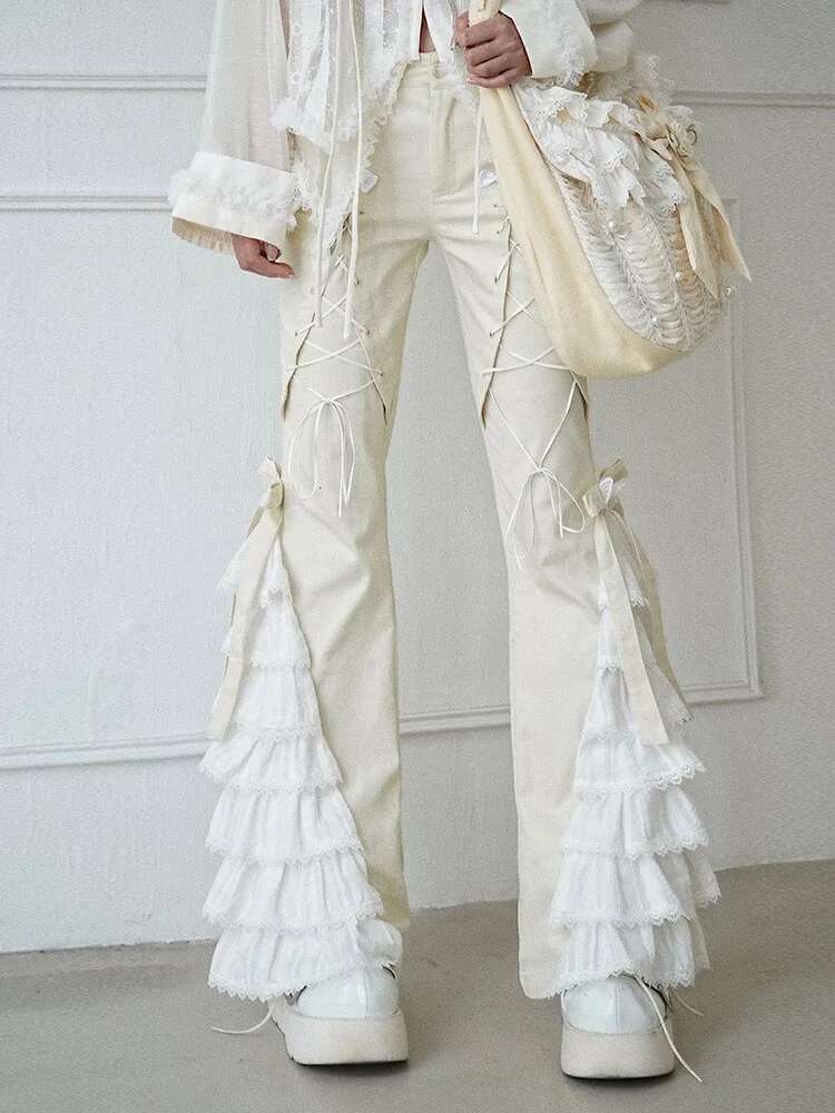 Haruku Gothic Pants For Girl, Off White Lace, Casual Bandage Ing Fashion, High Waist Slim Pants, Hot Streetwear