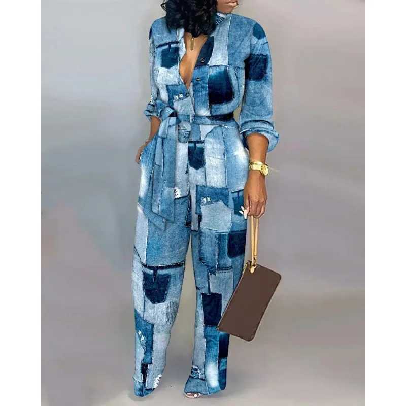 Womens jumpsuit womens jumpsuit long casual loose office jumpsuit super elegant womens sexy V-neck long Slve jumpsuit X250318