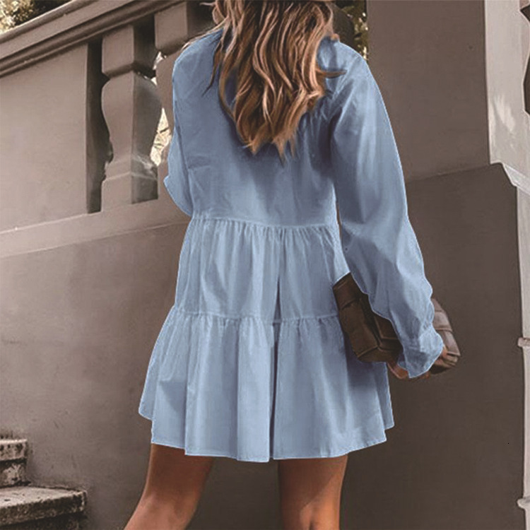 Womens Yellow Cotton Shirt Dress Lapel Collar Puff Sleeves A-line Pleated Dress Casual Above Knee Sweet Dress 250113