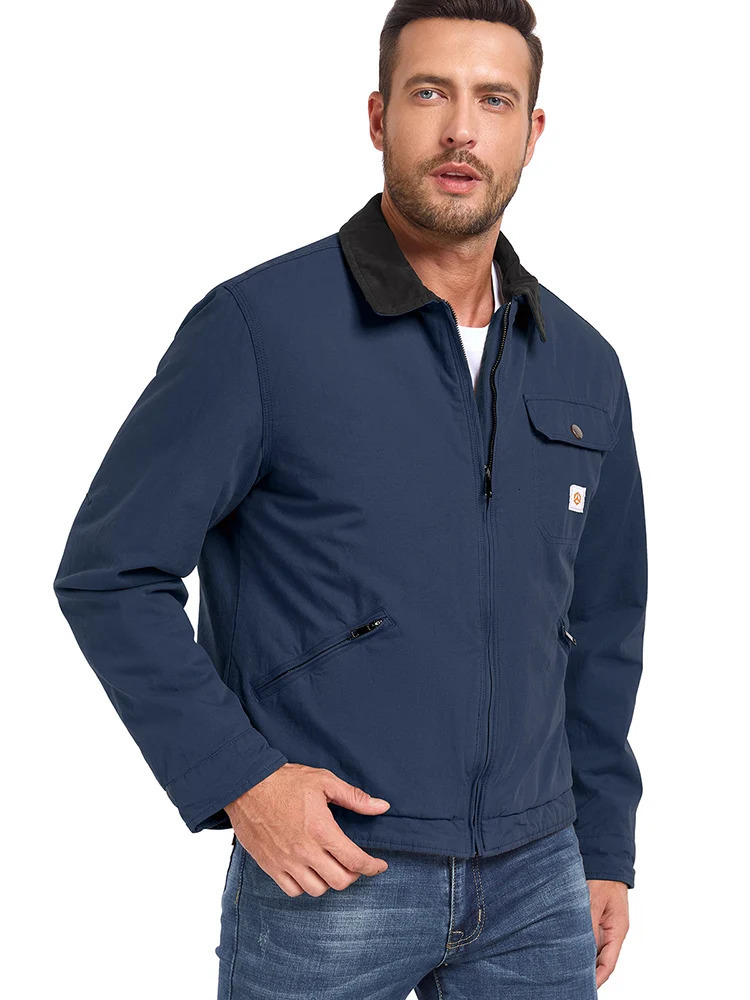 Mens winter cotton jacket warm bedding lining cargo work jacket casual lapel truck jacket 250318