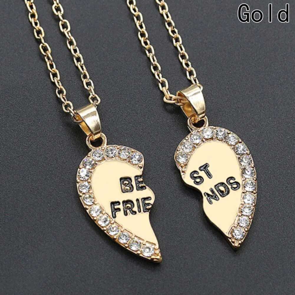 New 1 pair of heart-shaped rhinestone pendant best friend necklace friendship gift W250318
