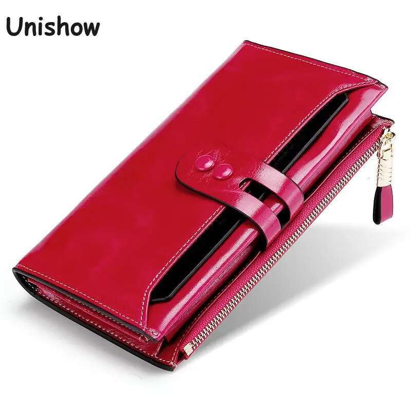 RFID Blocking Genuine Women Long Lady Brand Design Oil Wax Leather Female Wallet Coin Purse