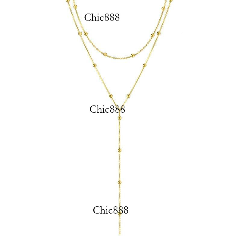 Golden Plated Lariat Necklace for Women Double Laryered Long Chain Drop Pendant Choker Necklaces Fashion Gifts