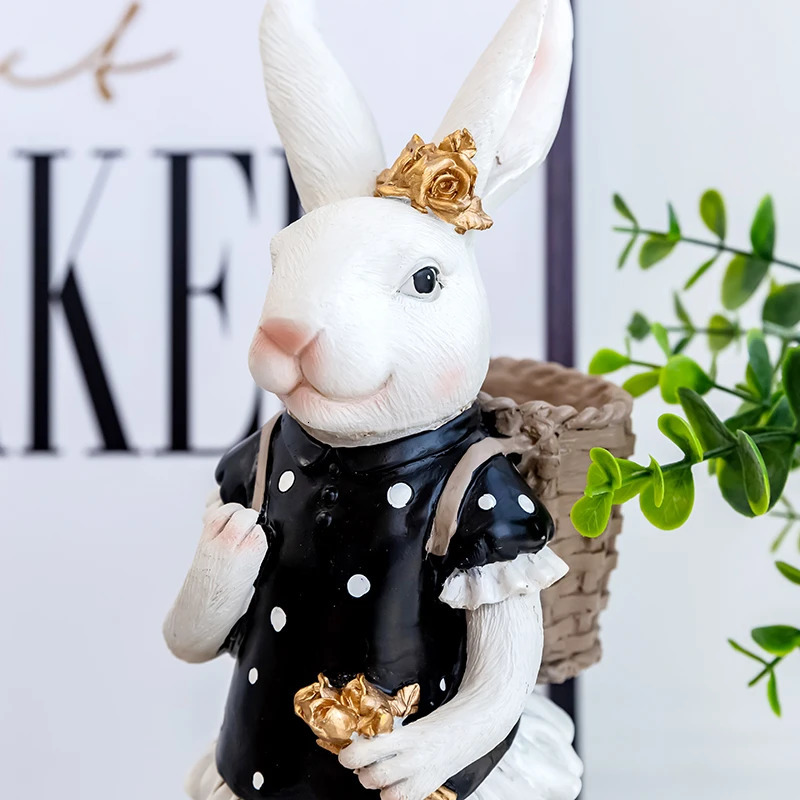 Pastoral rabbit family decoration bedroom living room porch home ornaments black gold Easter bunny resin crafts 250317