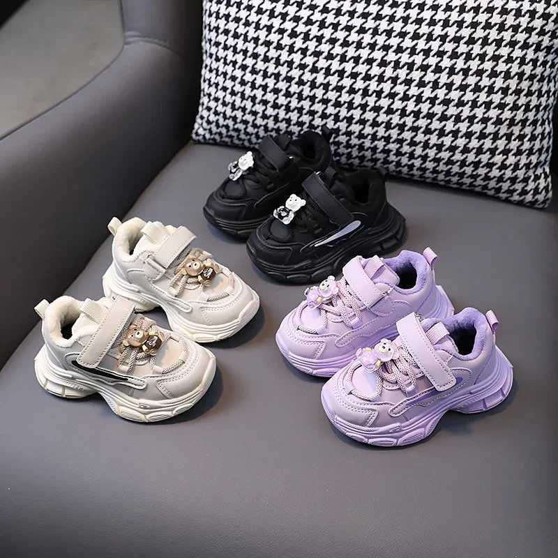 Winter childrens warm woolen leather shoes childrens sports shoes unisex childrens boys and girls casual sports shoes purple beige black W250318