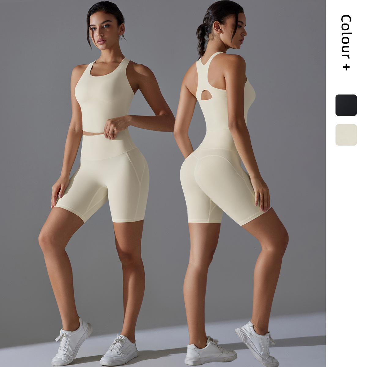 New tracksuit backless no underwear, shorts, yoga suit set, sports running and fitness two-piece set leggings