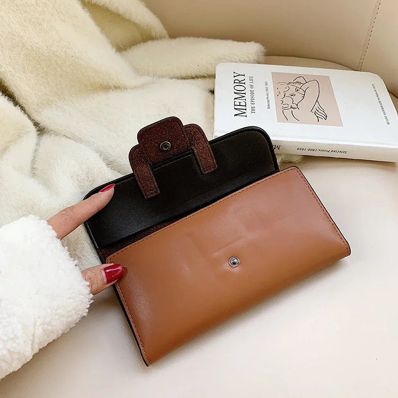Womens Trifold Wallet and Vintage Womens Long PU Leather Wallet Womens Clutch Wallet Buckle Womens Mobile Phone Bag Card Bag 250317