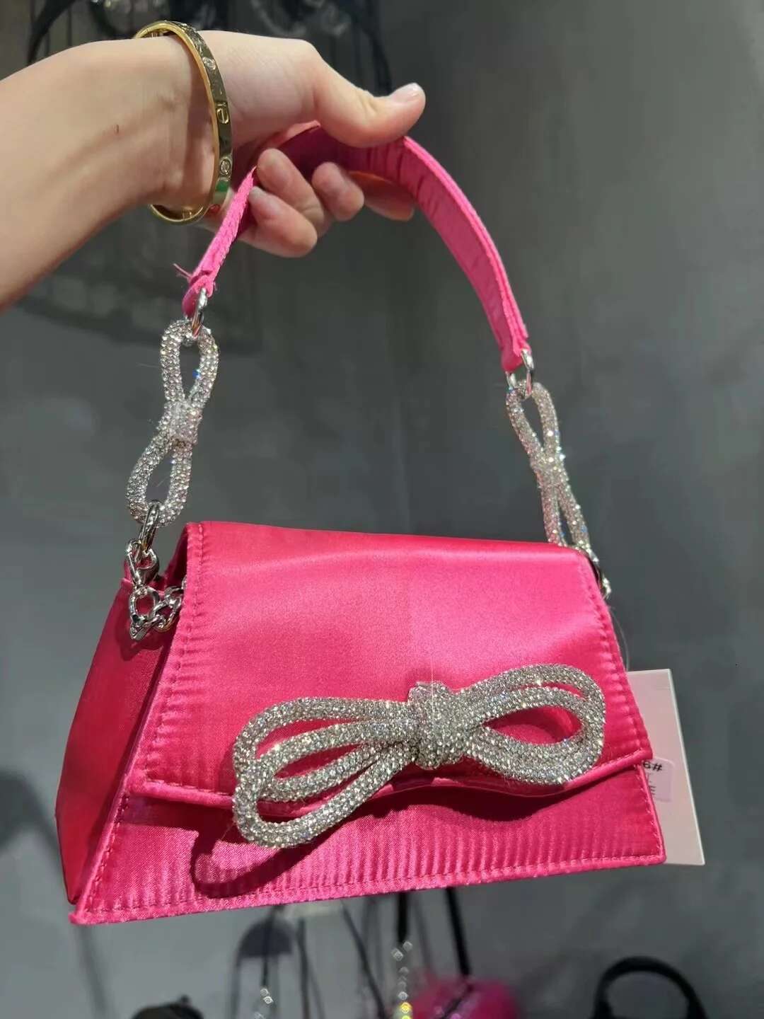 Satin Square Glitter Bow Knot Women's Handbag Rhies Dia Evening Dinner Party Clutch Purse Shoulder Bag