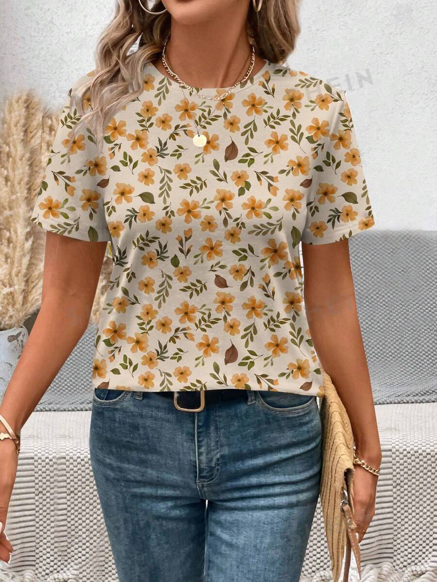 Women's T Shirts 3D printed women's trendy shoulder round neck loose short sleeved T-shirt