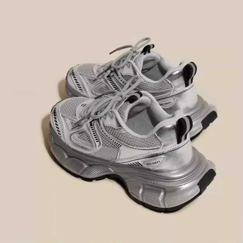 Childrens autumn 2024 new sports shoes breathable casual shoes silver sports shoes suitable for girls young childrens casual running shoesXJ250318