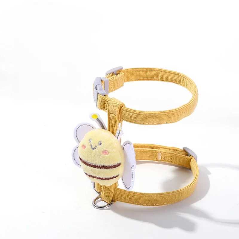 Cat harness collar set with adjustable cartoon bee double layered dog harness for small and medium-sized pet collars for outdoor walkingT250319