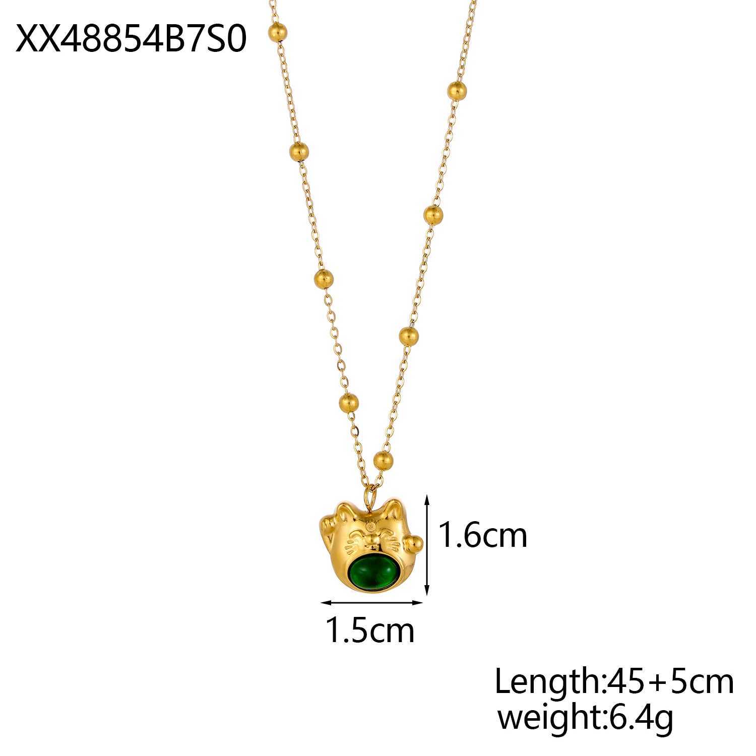 Carlidana Cute Cat Necklace Stainless Steel Natural Stone Ball Pendant 18k Gold Plated Crystal Fashion Jewelry Necklace W250318