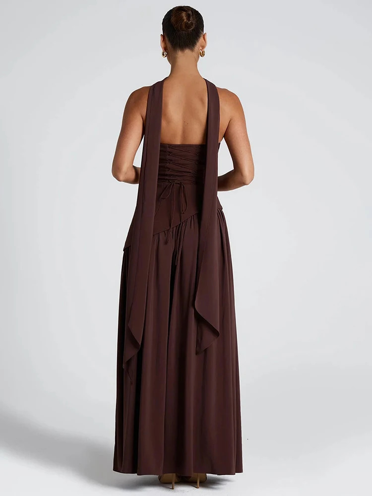 TARUXY Irregular Slit Vacation Long Dress For Women Elegant Contrast Slim Ribbon Dress Back Lace Up Female Strapless Summer 250317