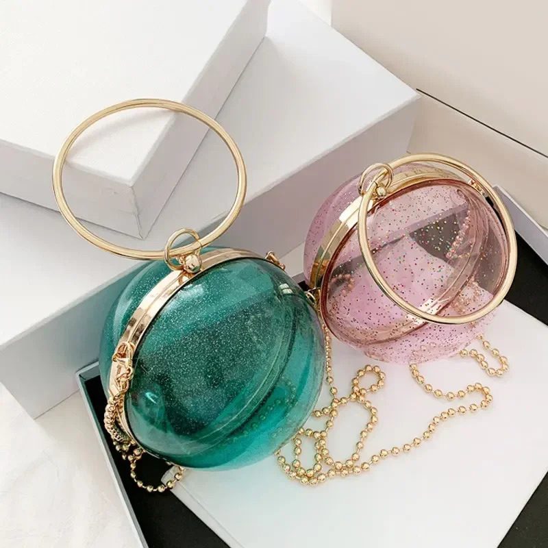 YoReAi Acrylic Transparent Spherical Clutch Pack Women Messenger Bag Evening Handbag Chain Shoulder Bags 250318
