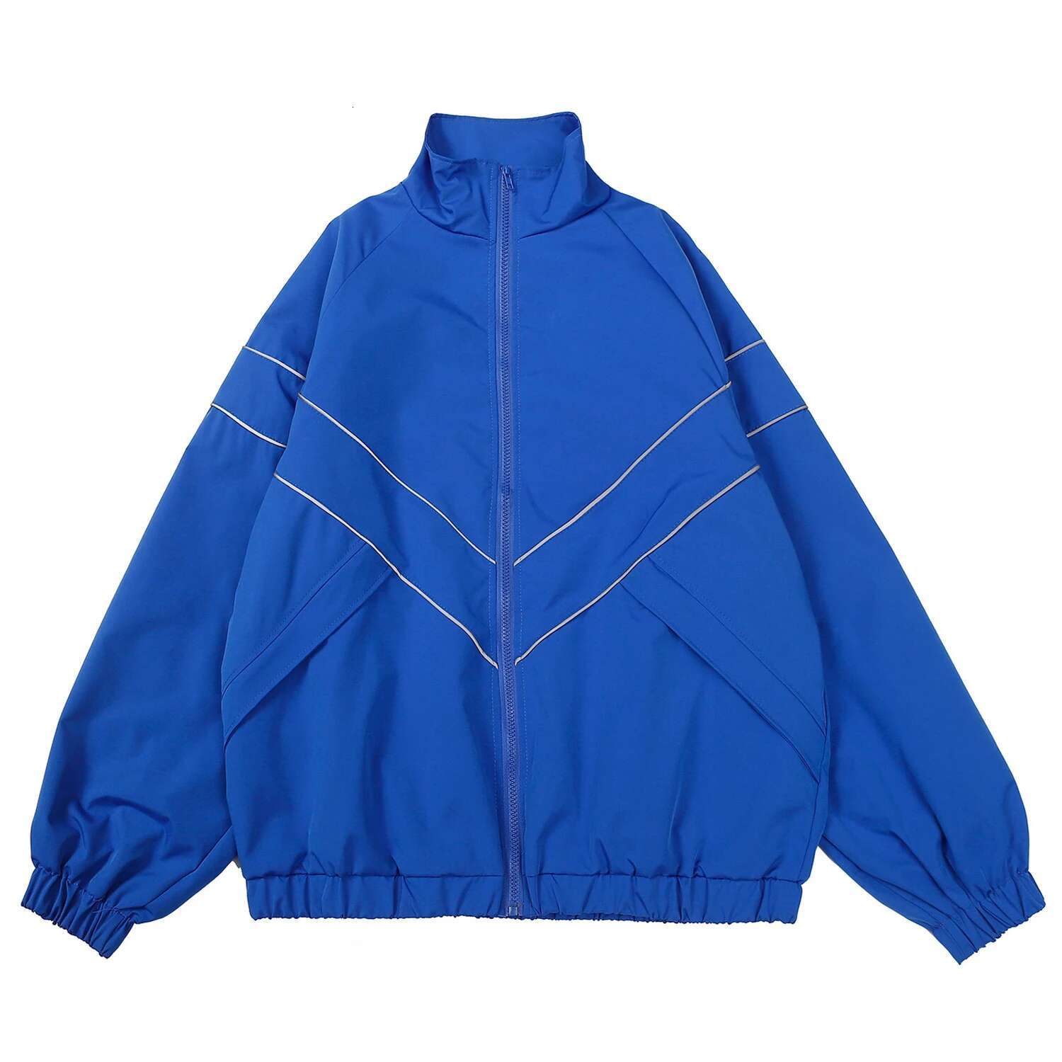 Reflective Striped Windbreaker Coat Men Hip Hop Streetwear Zipper Up Jacket Haruku Thin Coats Sports Black Blue