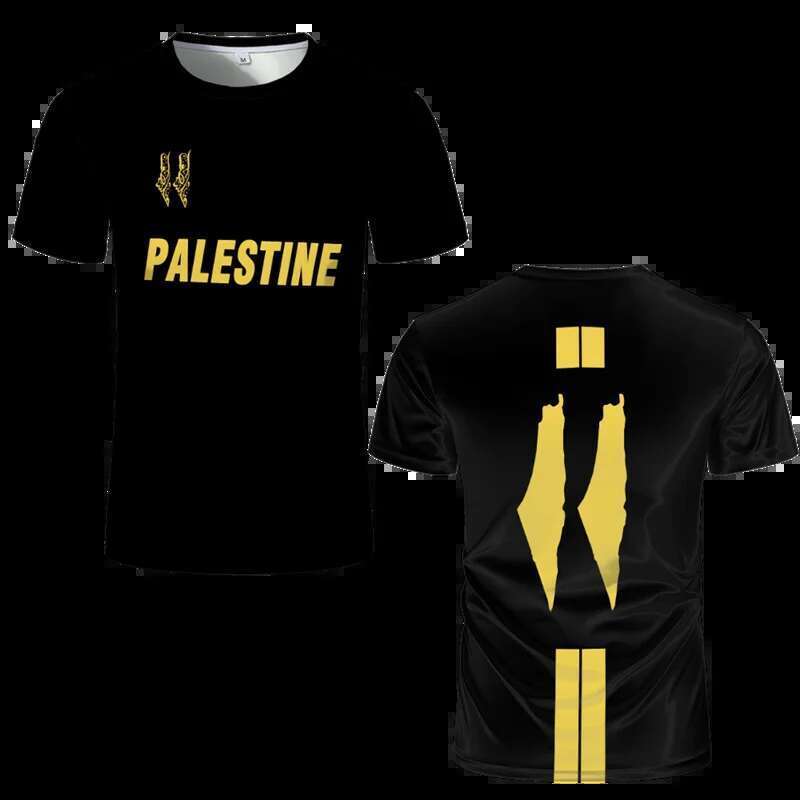 Fashionable Palestinian flag football jersey, fashionable summer round neck 3D national emblem printed sports casual T-shirt, Uniex loose T-shirt