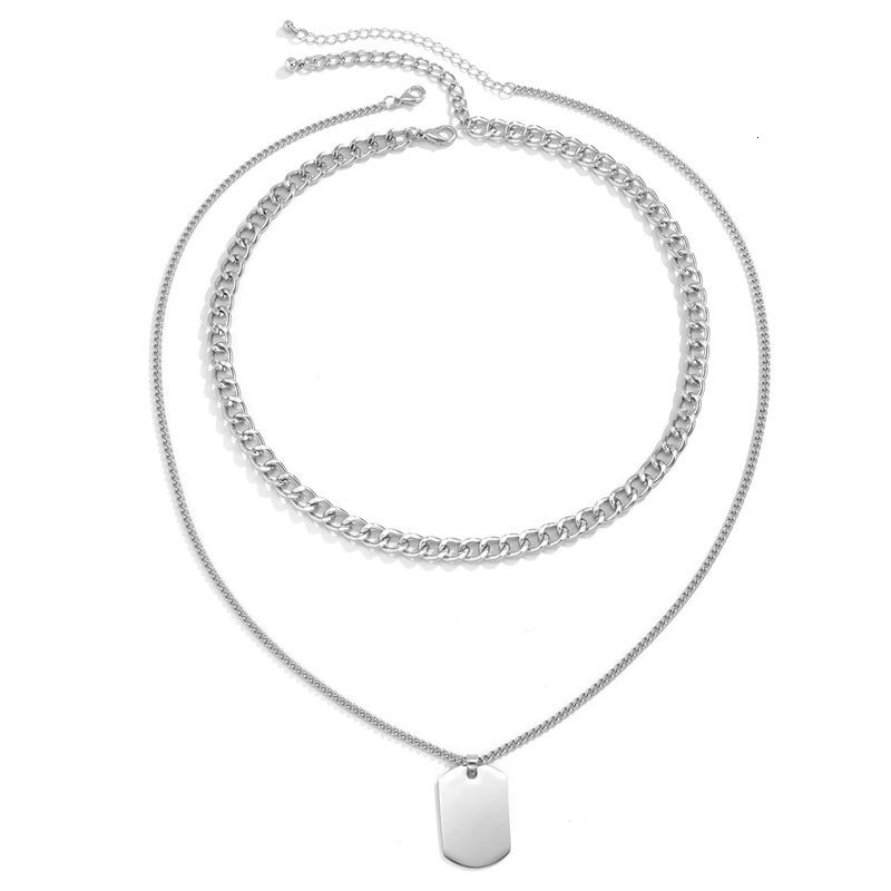 Hee Ha Men Double Pendant Necklace Titanium Steel Tag Metal Chain Sweater Chain Jewelry