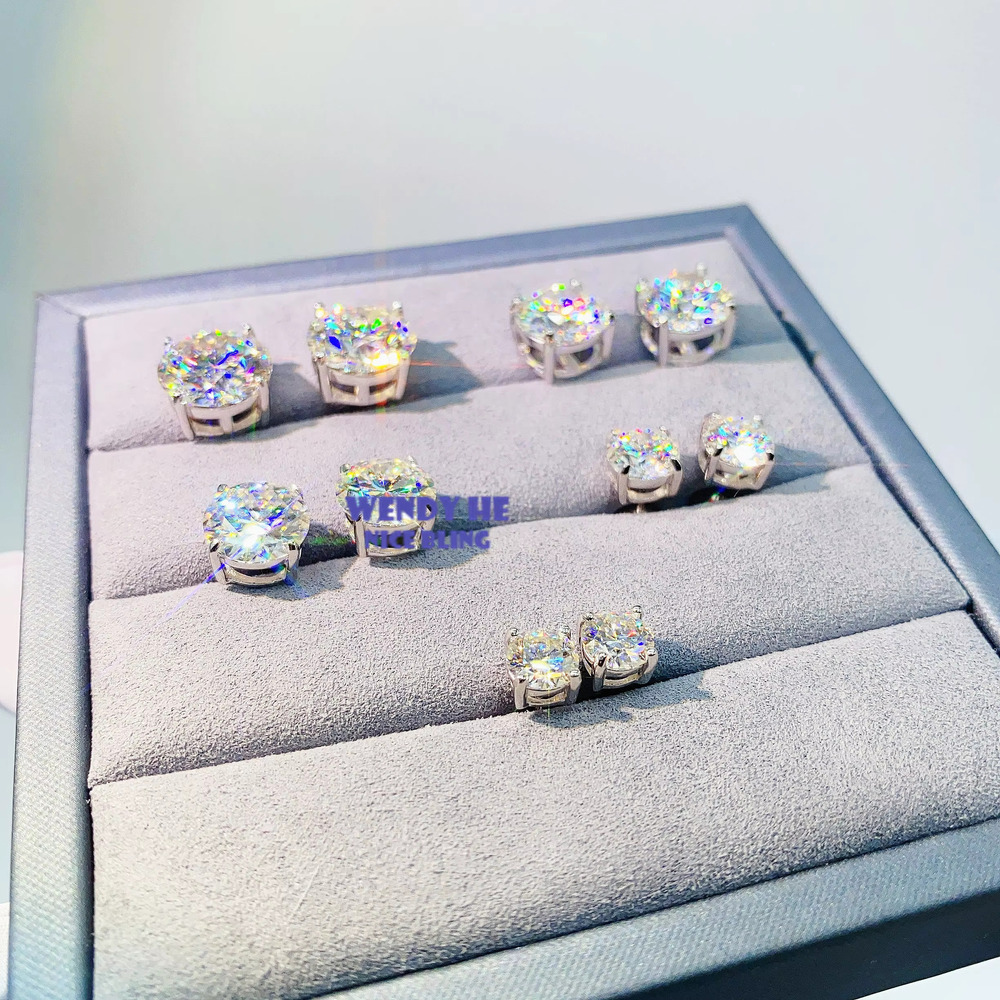 Luxury Diamond VVS Moissanite Round Stud Earrings S925 10K 14K 18K Solid Gold Stud Earrings Women Men Moissanite Earrings