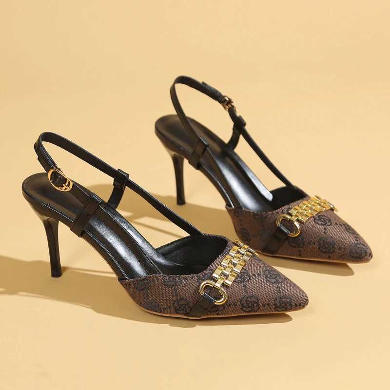 Wens Point Metal Chain Decorative Buckle Height H Fixed Luxury Durable N-Slip Wens Shoes 34-42 Stiletto High Heels Y250317