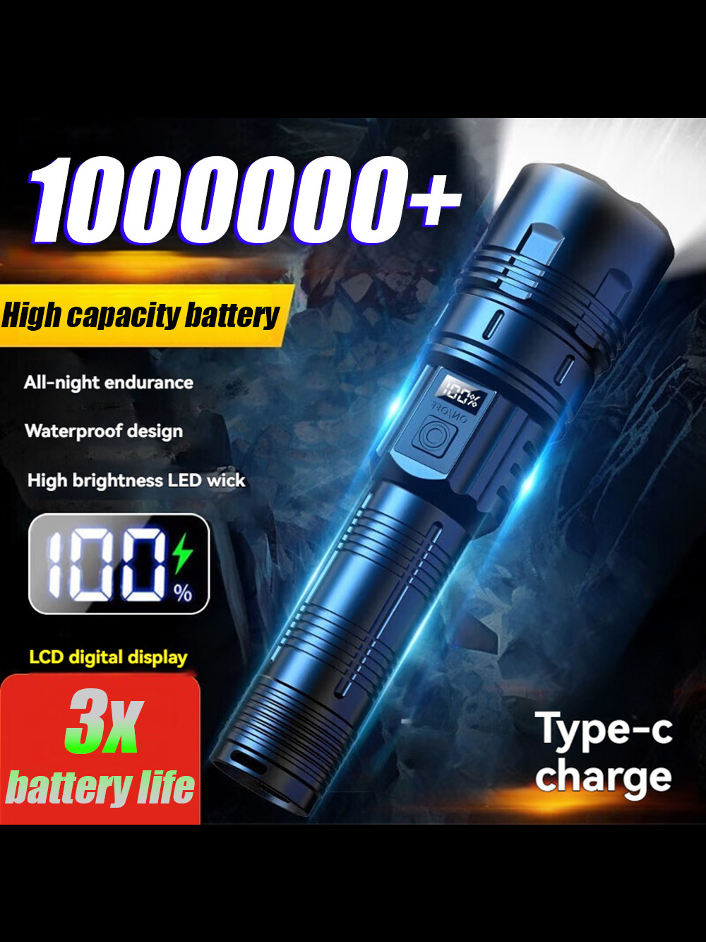 Most Powerful Flashlight Super Bright Rechargeable Led Torch 6000000LM Long RangeTactical Flashlights Zoom Camping Lantren Rechargeable emergency ligh