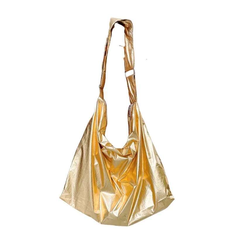 Solid Color Soft Tin Foil Shoulder For Women Korean Style College Student Large Capacity Messenger Casual Crossbody Bag