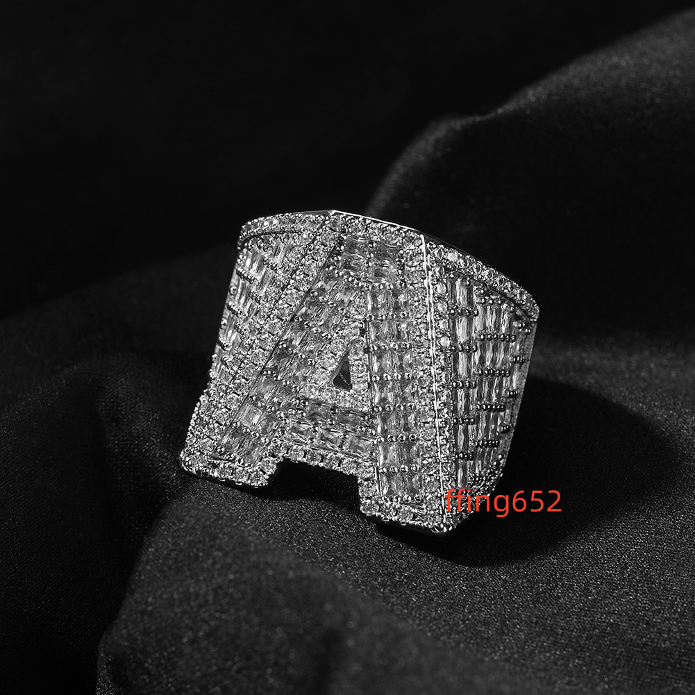 Hip Hop Custom 925 Sterling Silver Cz Moissanite Rings Jewelry Iced Out 18K Gold Plated A-Z Letter Ring For Men