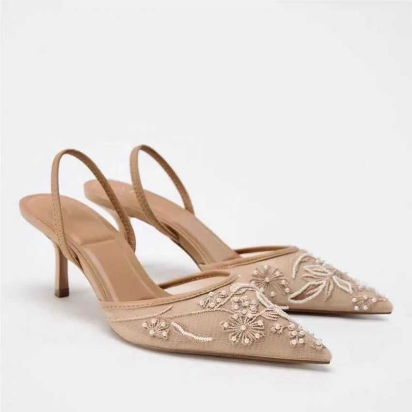 Luxury brand High H Wen sandals with mesh embroidery and elegant Pointed womens suspender party wedding shoes Y250317