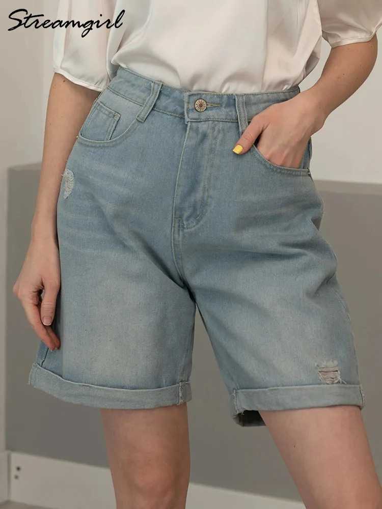 Women Denim Shorts Ripped Wide Leg Black High Waist Short Jeans Straight Leg Blue Denim Shorts For Women Summer Jean Shorts 250318