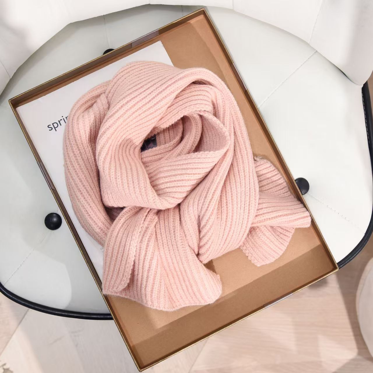 K161 Winter simple high-end short warm knitted scarf INS college style solid color couple neck scarf birthday gift