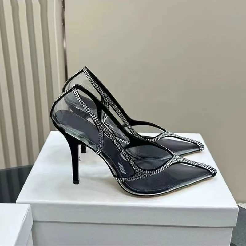 Star style luxury Rhine transparent PVC temperature pump elegant pointtoe thin high crystal wedding shoes Y250317