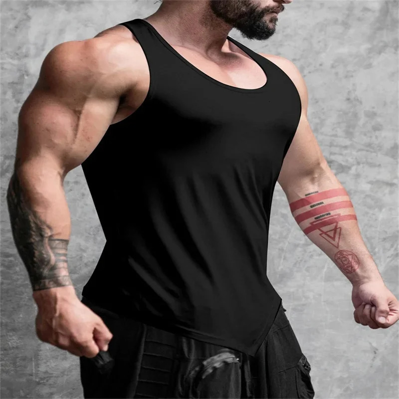 Summer mens vest quick drying breathable fitness sleeveless gym Tshirt sportswear muscle relaxation top 250314Z