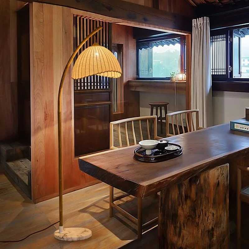 Foyer Wabi Sabi canvas shadow LED floor light Nordic bamboo design metal floor light Nordic Minimalism Living Room Lustre light X250318