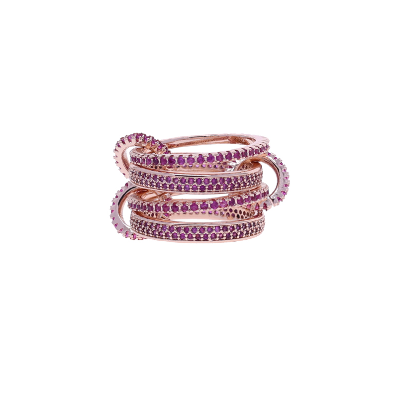 2025 new pink micro-inlaid 5A zircon pearlescent cubic zirconia zircon eternal ring multi-piece nested wedding ring female ring holiday gift