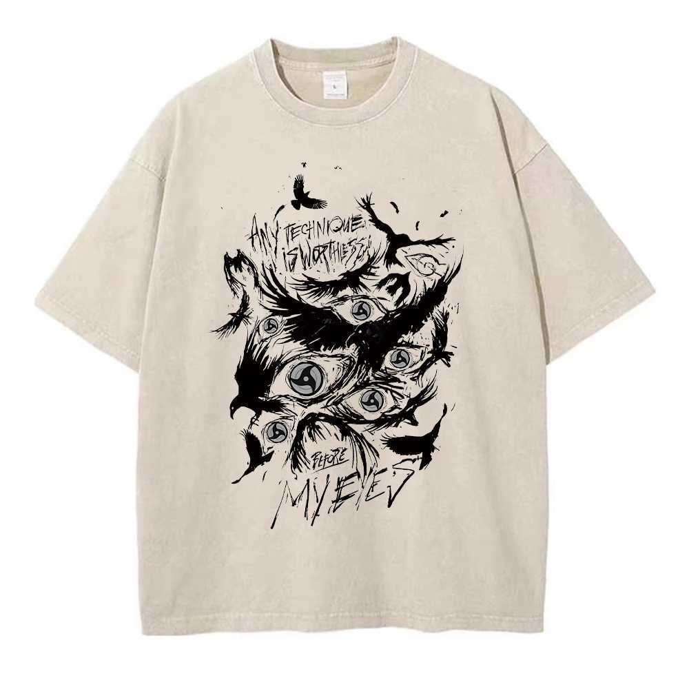 Hip hop mens streetwear retro wash T-shirt anime graphic T-shirt mens Harajuku cotton casual short sleeved loose retro topXJ250318