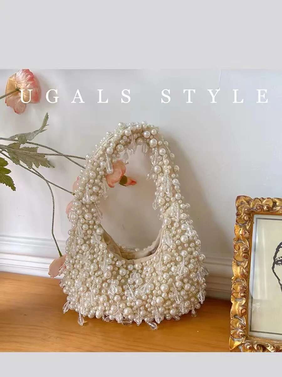 High Quality Pearl Beaded Handmade Women Handbag Fashion Evening Wedding Party Clutch Purse Beads Beading Woven Shoulder Bag