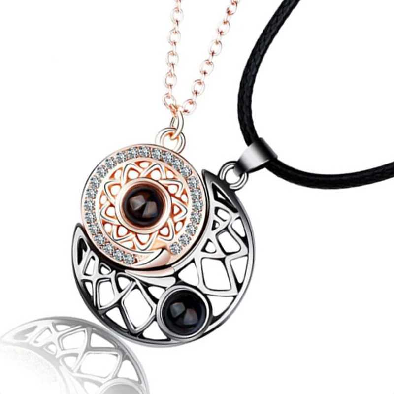 Fashion couple matching necklace sun and moon necklace lover gift magnetic matching pendant jewelry chain necklace 2 pieces/set W250318