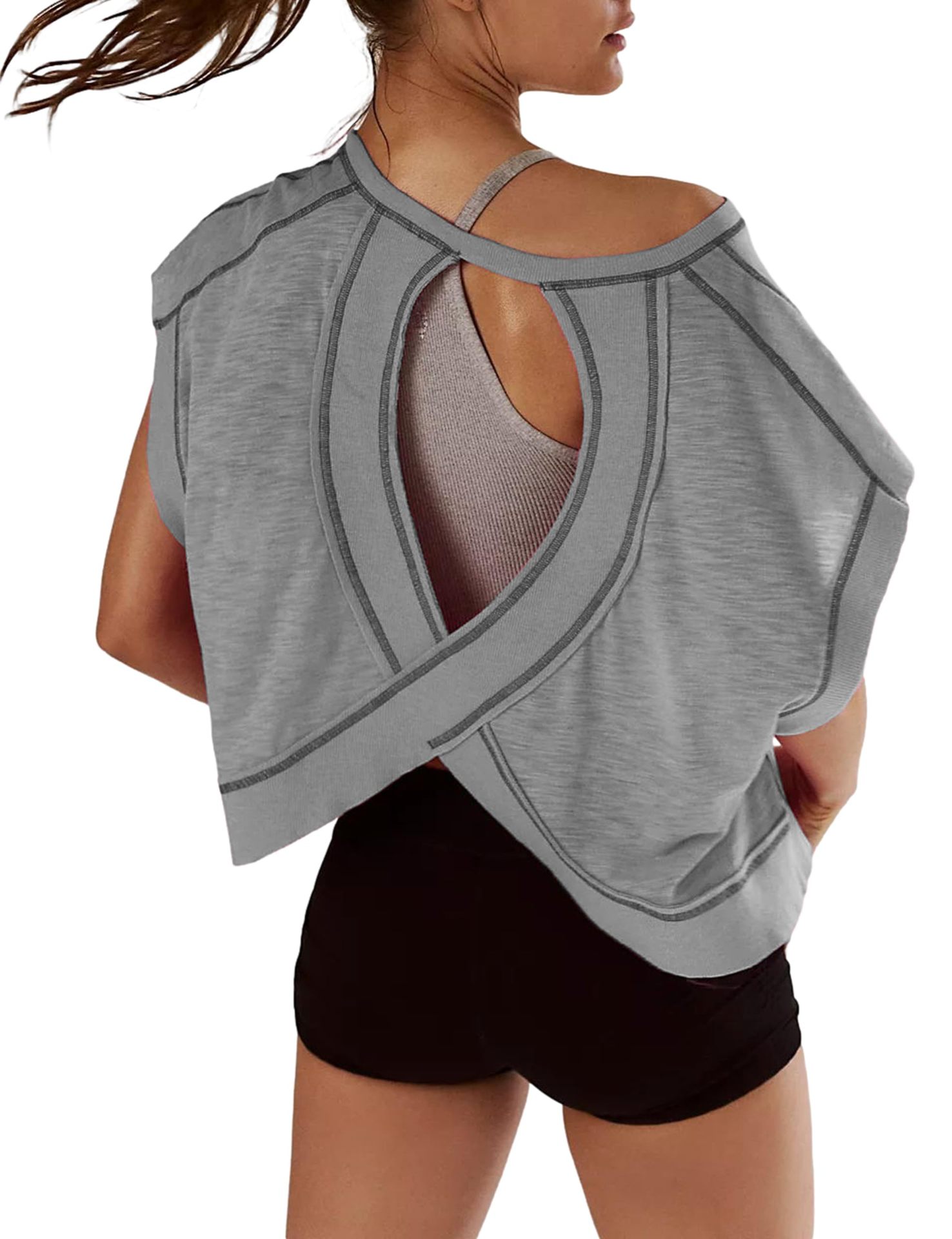 Womens T Shirts 2025 New Womens Back Sports Yoga T-shirt Loose Casual Breathable