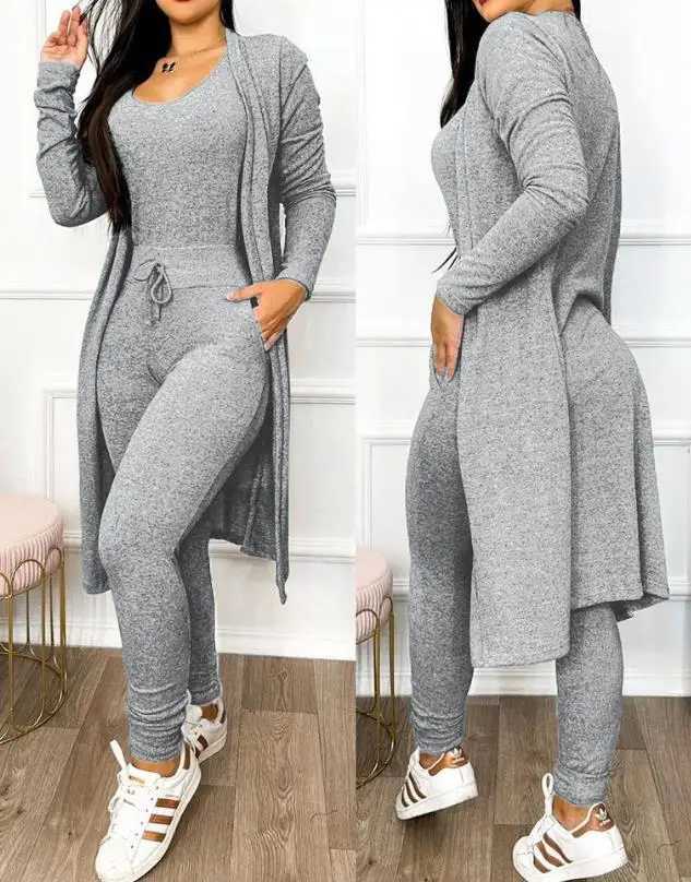 Autumn Womens New Drawstring Pocket Design Jumpsuit Coat Set Temperament Commuting Women Fashion Suit Sets Two Piece Outfits X250318