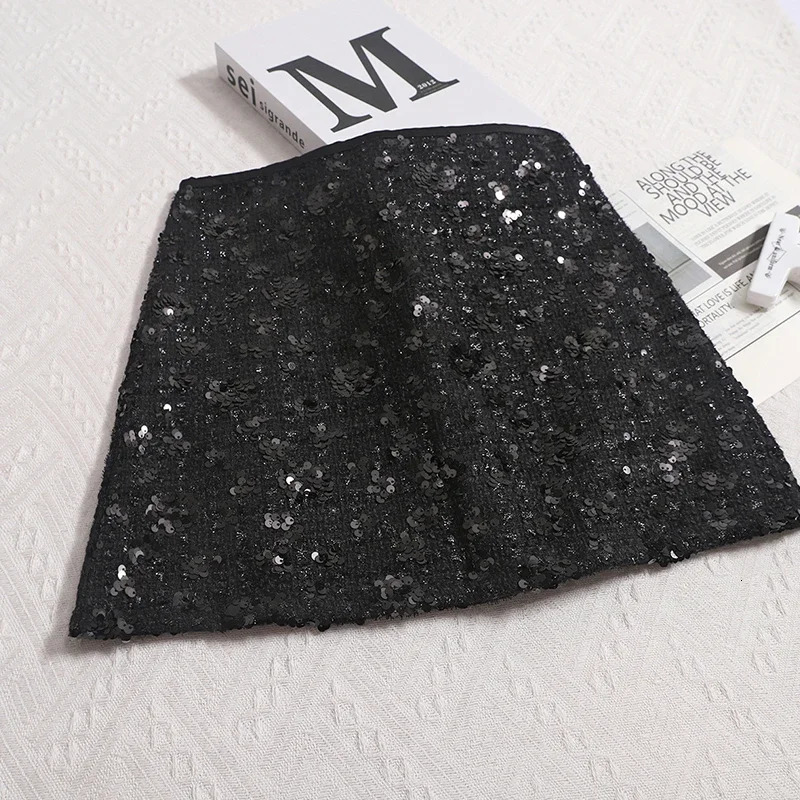 Women Sexy Sequined Mini Skirt High Waist Slim A-line Short Skirt Small Fragrant Wind Beads Flower Tweed Temperament 250318