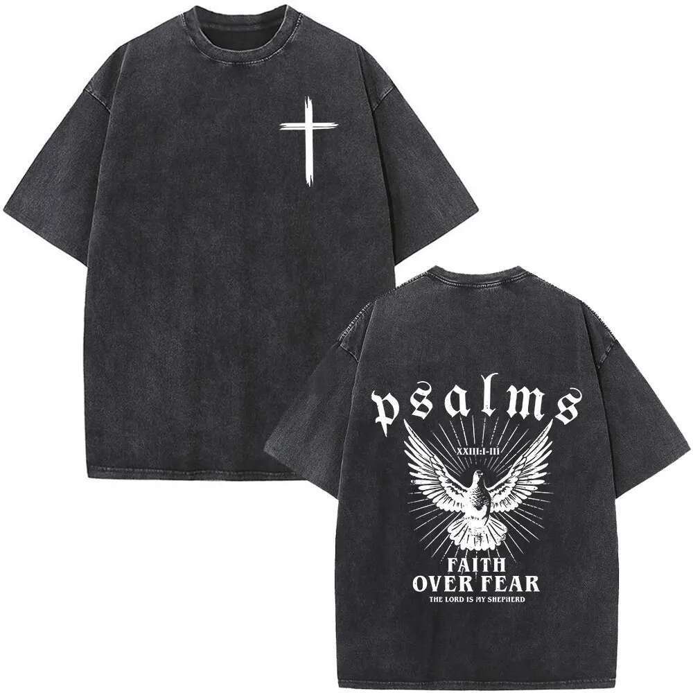 Christian Jesus Bible Text Washed T-shirt for Men and Women Fashion Retro Oversized T-shirt Original Cotton Short Sleeve T-shirt