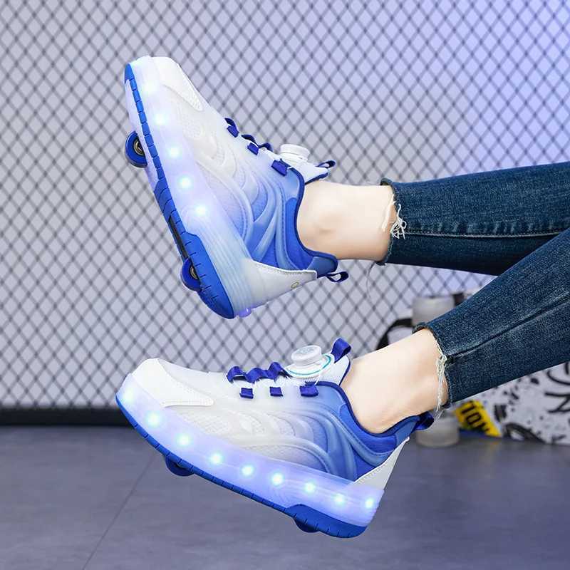 Two wheeled childrens LED roller skateboard shoes suitable for children boys girls luminous sports shoes skateboard USB charging W250318